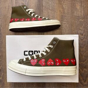 Converse x Comme Des Garcons CDG Play Chuck 70 Hi High Olive Green Multi Heart